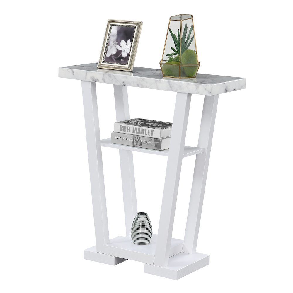 Console Table, Gray Marble, 2 Shelves, Entryway, Sofa