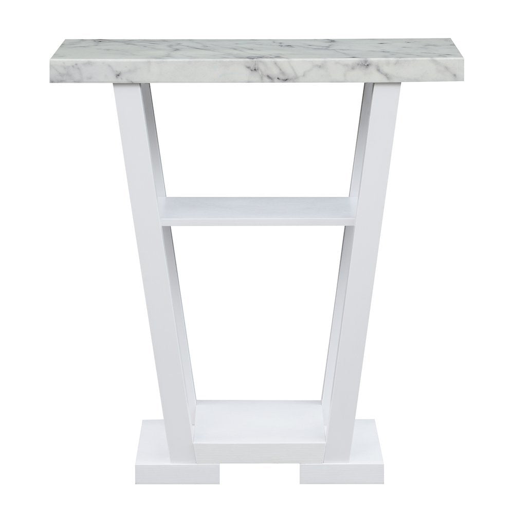 Console Table, Gray Marble, 2 Shelves, Entryway, Sofa