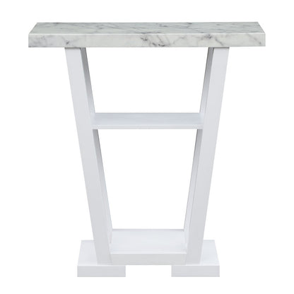 Console Table, Gray Marble, 2 Shelves, Entryway, Sofa