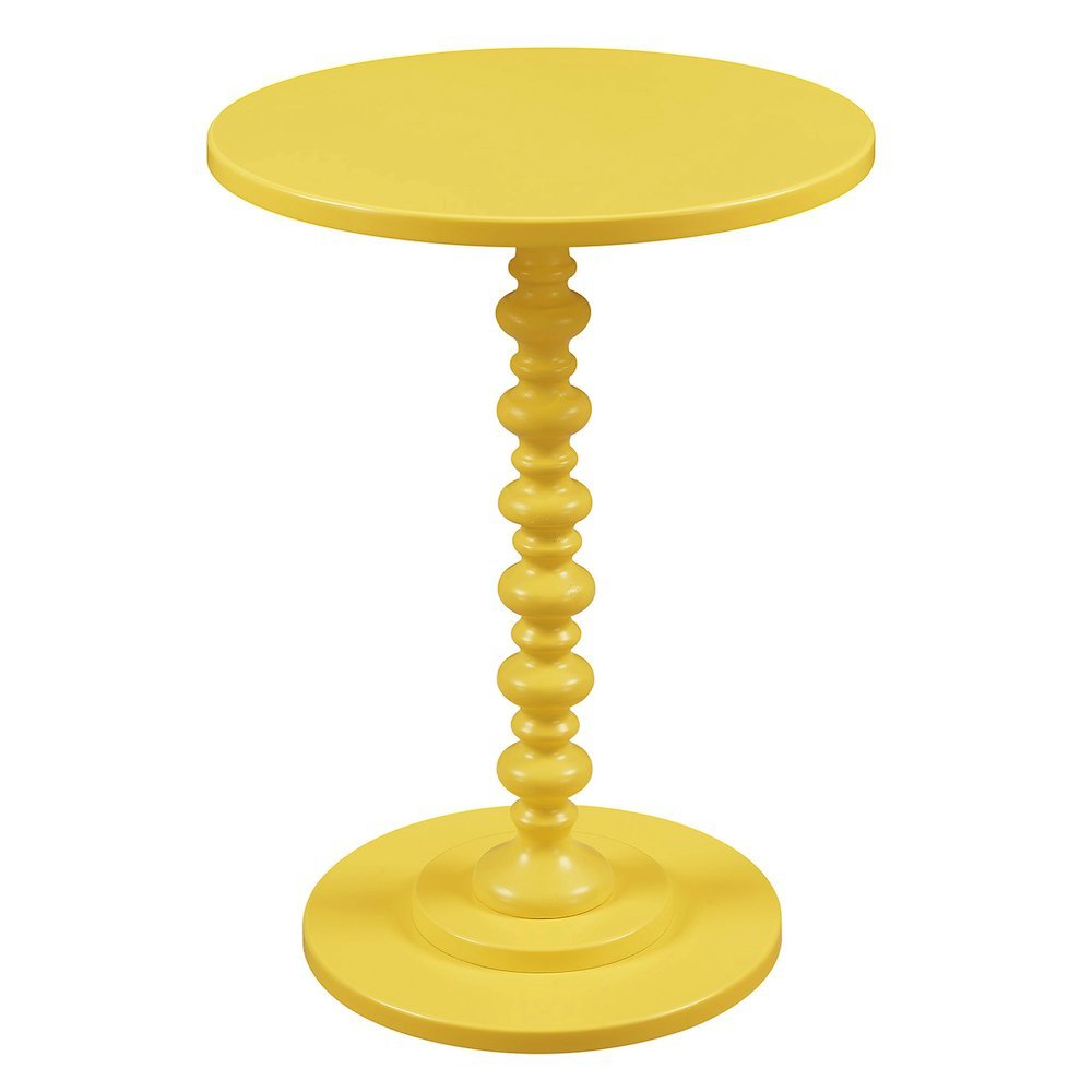 Spindle Base Round Coffee Table in Yellow Color, Sculpted Design