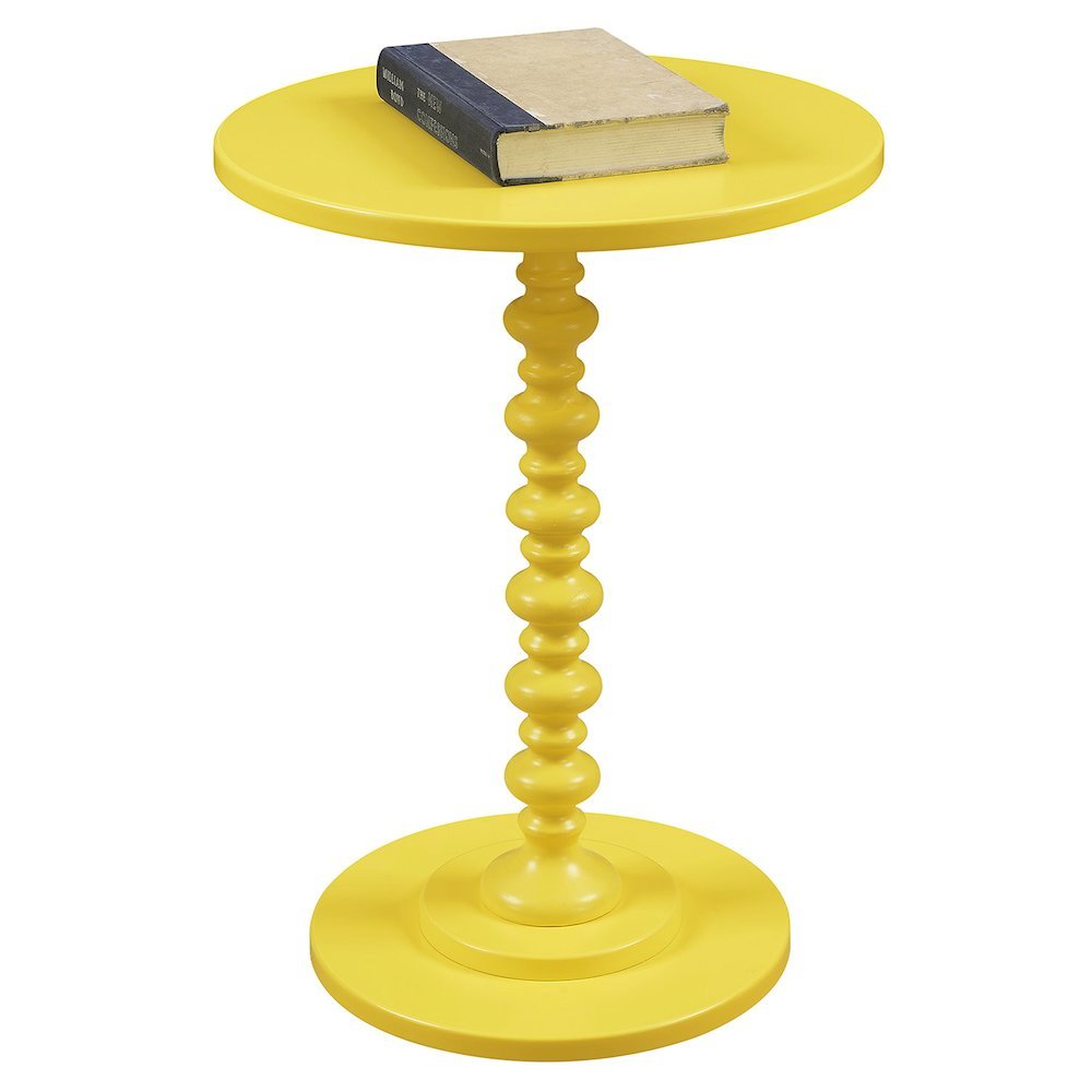 Spindle Base Round Coffee Table in Yellow Color, Sculpted Design