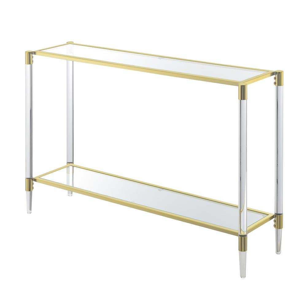 Console Table with 2 Glass Tiers, Acrylic Legs, Contemporary Style in Gold