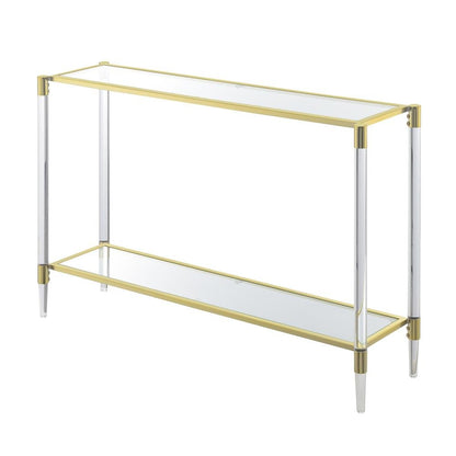 Console Table with 2 Glass Tiers, Acrylic Legs, Contemporary Style in Gold