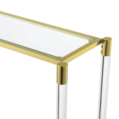 Console Table with 2 Glass Tiers, Acrylic Legs, Contemporary Style in Gold