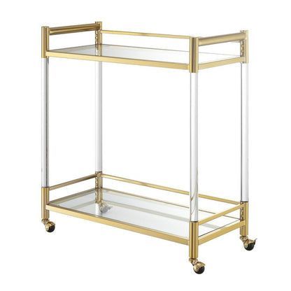 Bar Cart with 2 Tiers of Glass, Acrylic Legs, Locking Casters in Gold Chrome