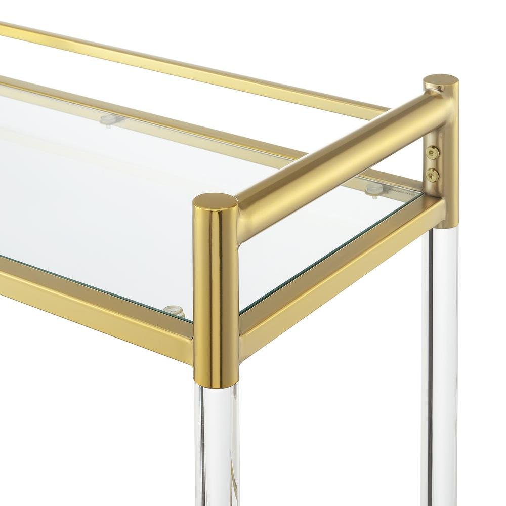 Bar Cart with 2 Tiers of Glass, Acrylic Legs, Locking Casters in Gold Chrome