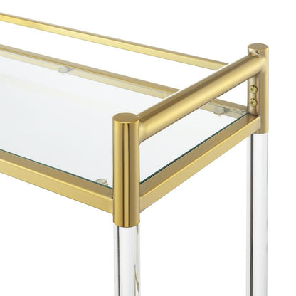 Bar Cart with 2 Tiers of Glass, Acrylic Legs, Locking Casters in Gold Chrome
