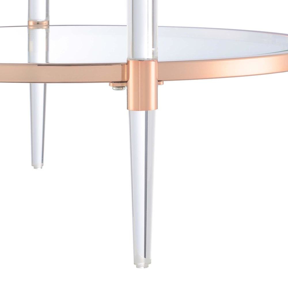 End Table with 2 Glass Tiers, Acrylic Legs, Contemporary Style in Rose Gold