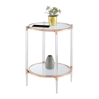 End Table with 2 Glass Tiers, Acrylic Legs, Contemporary Style in Rose Gold