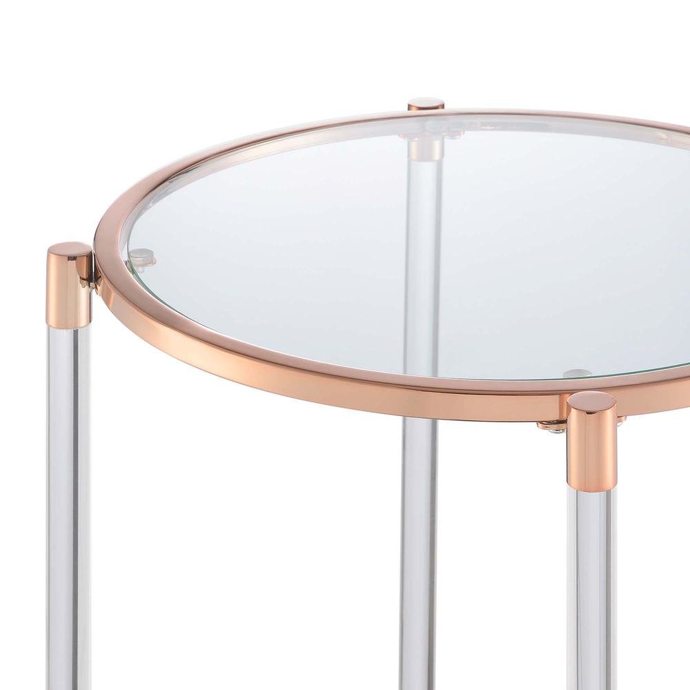 End Table with 2 Glass Tiers, Acrylic Legs, Contemporary Style in Rose Gold