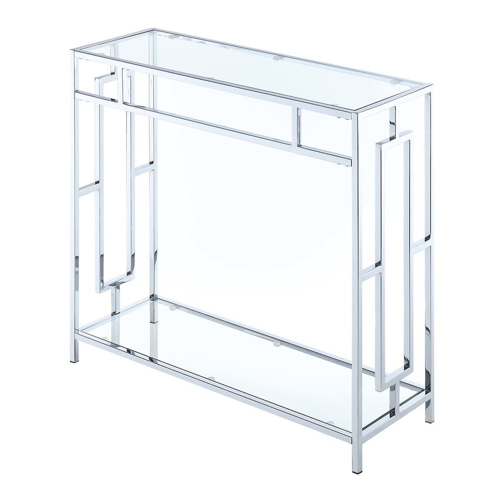 Glass Entry Table, Chrome, Display Shelf, Modern, Easy Setup
