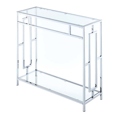 Glass Entry Table, Chrome, Display Shelf, Modern, Easy Setup