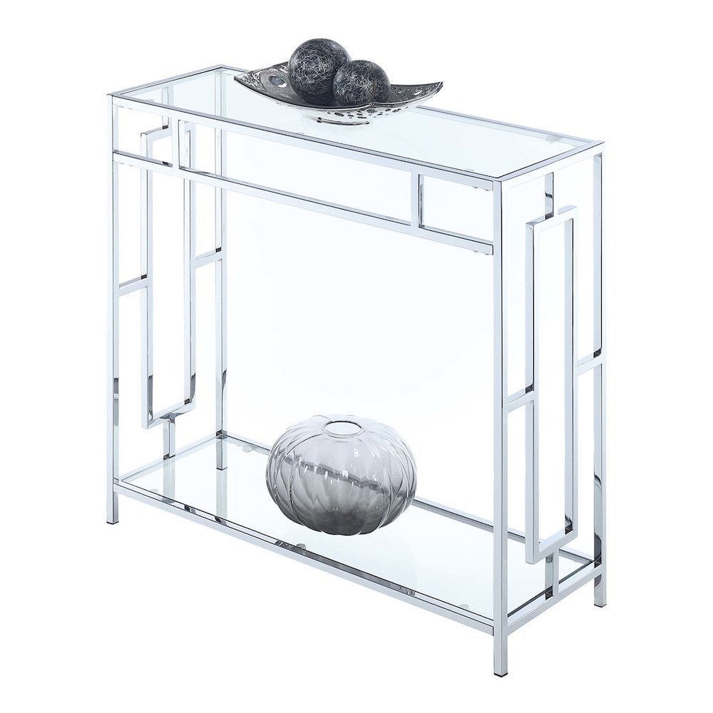 Glass Entry Table, Chrome, Display Shelf, Modern, Easy Setup