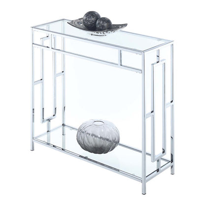 Glass Entry Table, Chrome, Display Shelf, Modern, Easy Setup