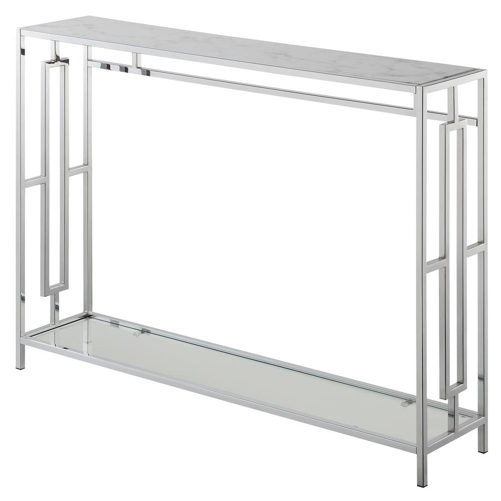 Console Table, Faux Marble, Chrome, Two Tier Shelf, Glam