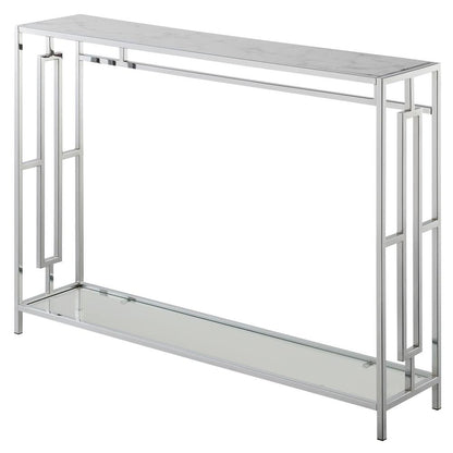 Console Table, Faux Marble, Chrome, Two Tier Shelf, Glam