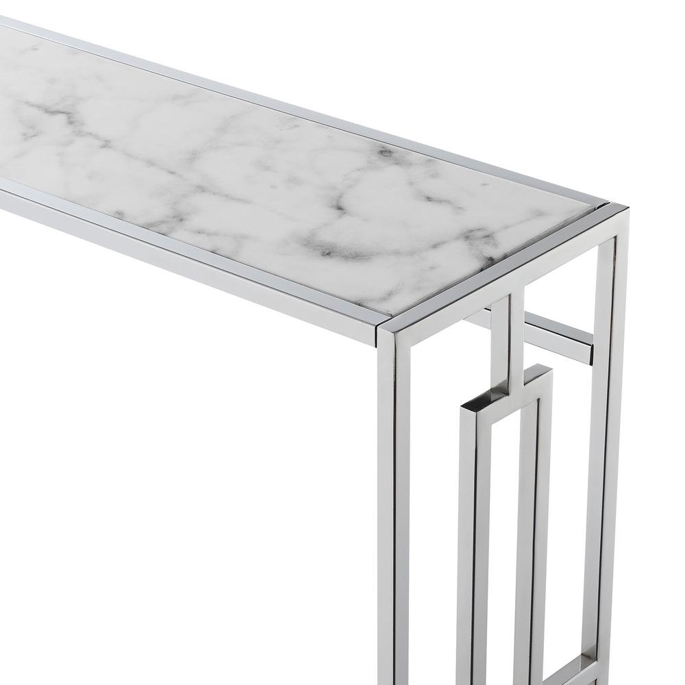 Console Table, Faux Marble, Chrome, Two Tier Shelf, Glam