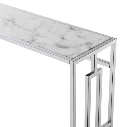 Console Table, Faux Marble, Chrome, Two Tier Shelf, Glam