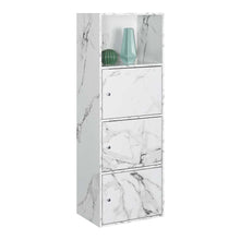 Storage Cabinet with 3 Doors, White Faux Marble, Magnetic Hinges, Chrome Knob