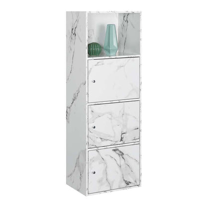 Storage Cabinet with 3 Doors, White Faux Marble, Magnetic Hinges, Chrome Knob