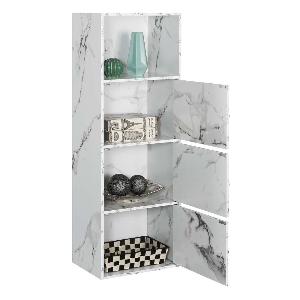 Storage Cabinet with 3 Doors, White Faux Marble, Magnetic Hinges, Chrome Knob