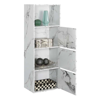 Storage Cabinet with 3 Doors, White Faux Marble, Magnetic Hinges, Chrome Knob