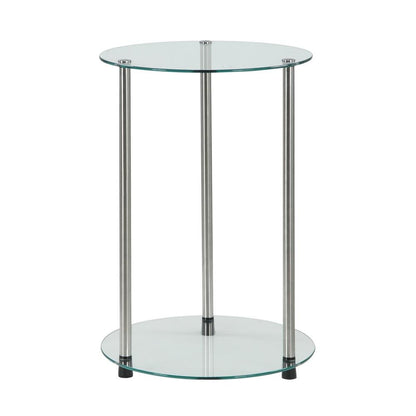Contemporary Glass Side Table, Round, Chrome Legs, Easy Setup