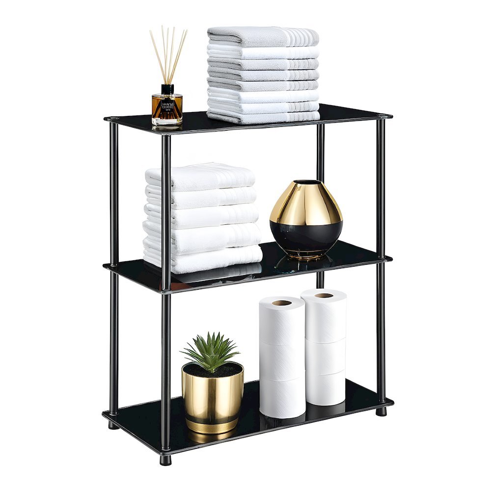 3 Tier Bookshelf, Black Glass, Chrome, Modern, Display