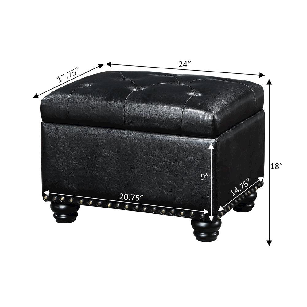 Storage Bench Ottoman Footrest in Black Faux Leather, Button Tufted