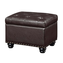 Storage Ottoman Footrest Chair in Brown Faux Leather, Pressure Hinge