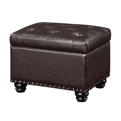 Storage Ottoman Footrest Chair in Brown Faux Leather, Pressure Hinge