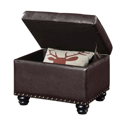 Storage Ottoman Footrest Chair in Brown Faux Leather, Pressure Hinge