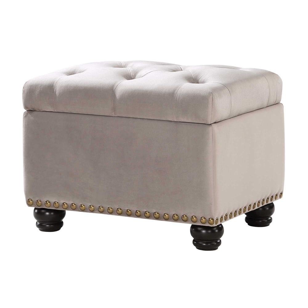 Storage Ottoman, Brown Velvet, Footrest, Button Tufting