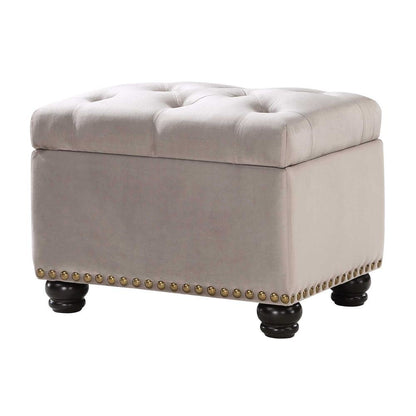Storage Ottoman, Brown Velvet, Footrest, Button Tufting