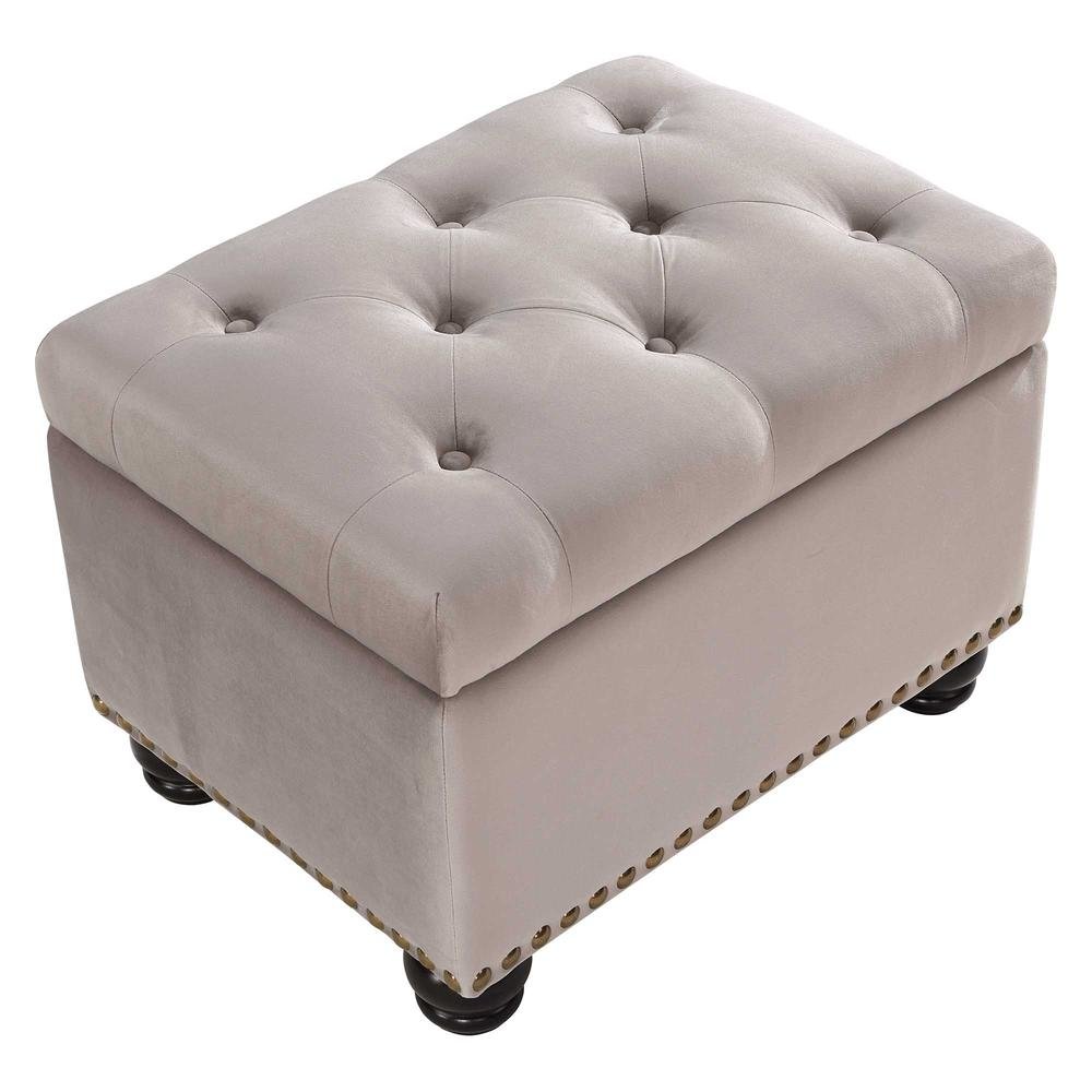 Storage Ottoman, Brown Velvet, Footrest, Button Tufting