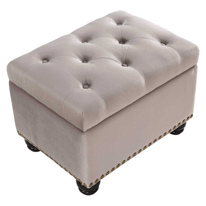 Storage Ottoman, Brown Velvet, Footrest, Button Tufting