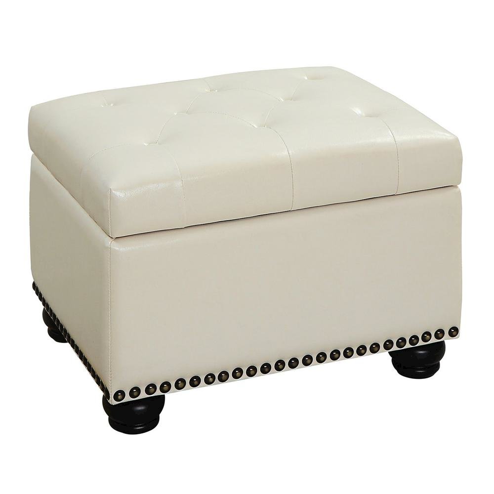 Storage Footrest Ottoman Chair, White Faux Leather, Pressure Hinge