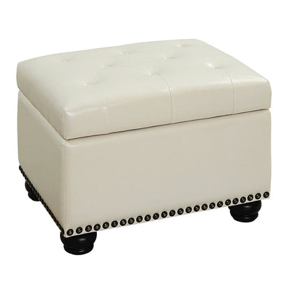Storage Footrest Ottoman Chair, White Faux Leather, Pressure Hinge