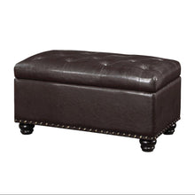 Storage Ottoman Bench Vegan Leather in Brown, Nailhead Accent, 35.5-inch