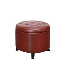 Round Storage Ottoman Removable Lid, Red Faux Leather, Foam Top, 19.75-inch Wide