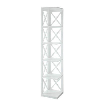 Corner Bookcase Crossed X Design with 5 Storage Shelves, Tall 63-inch Height