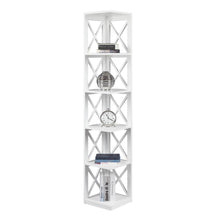Corner Bookcase Crossed X Design with 5 Storage Shelves, Tall 63-inch Height