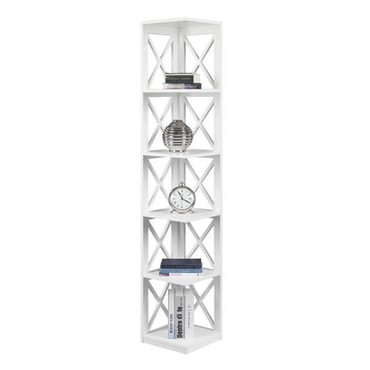 Corner Bookcase Crossed X Design with 5 Storage Shelves, Tall 63-inch Height