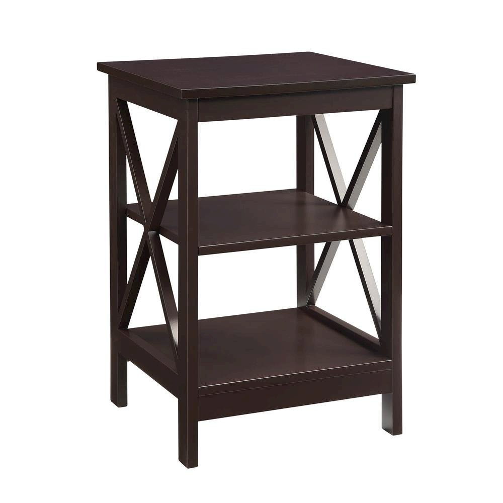 End Table, Espresso, 3 Tier Shelving, Square, Wood