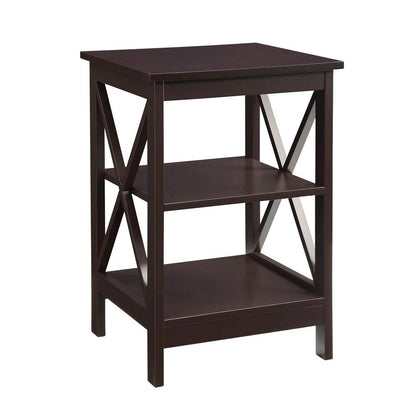 End Table, Espresso, 3 Tier Shelving, Square, Wood