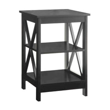 End Table Wood Shelves with 3 Tiers of Storage in Black, 15.75-inch