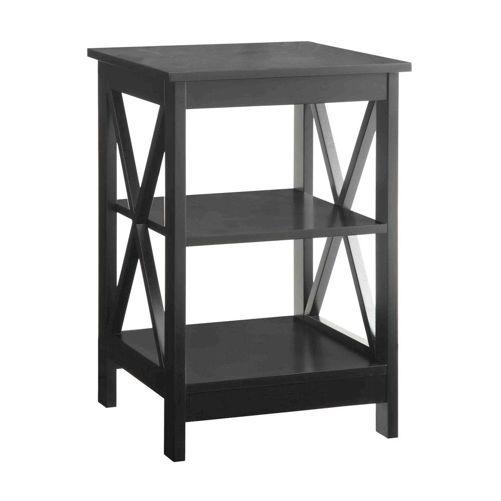 End Table Wood Shelves with 3 Tiers of Storage in Black, 15.75-inch