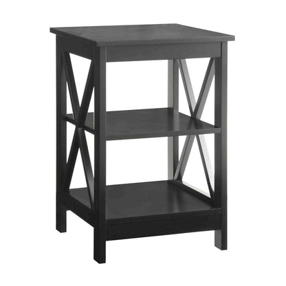 End Table Wood Shelves with 3 Tiers of Storage in Black, 15.75-inch