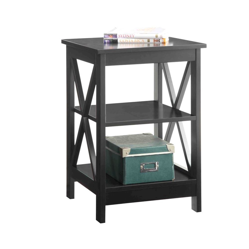 End Table Wood Shelves with 3 Tiers of Storage in Black, 15.75-inch