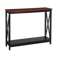 Console Table with Two Shelves in Brown Woodgrain Finish, Easy to Assemble Piece